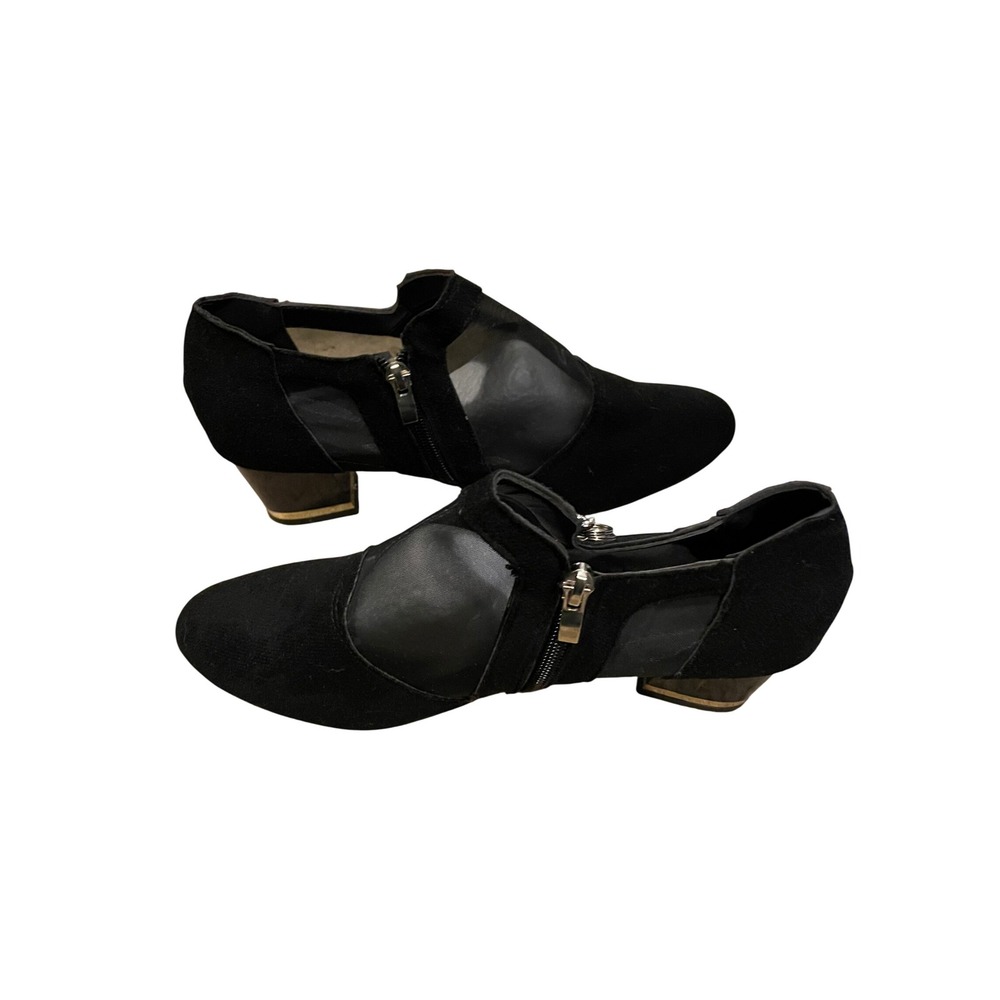 Black Mesh Panel Faux Suede Block Heel Pumps with Red Bottoms Size 41 - Picture 3 of 5